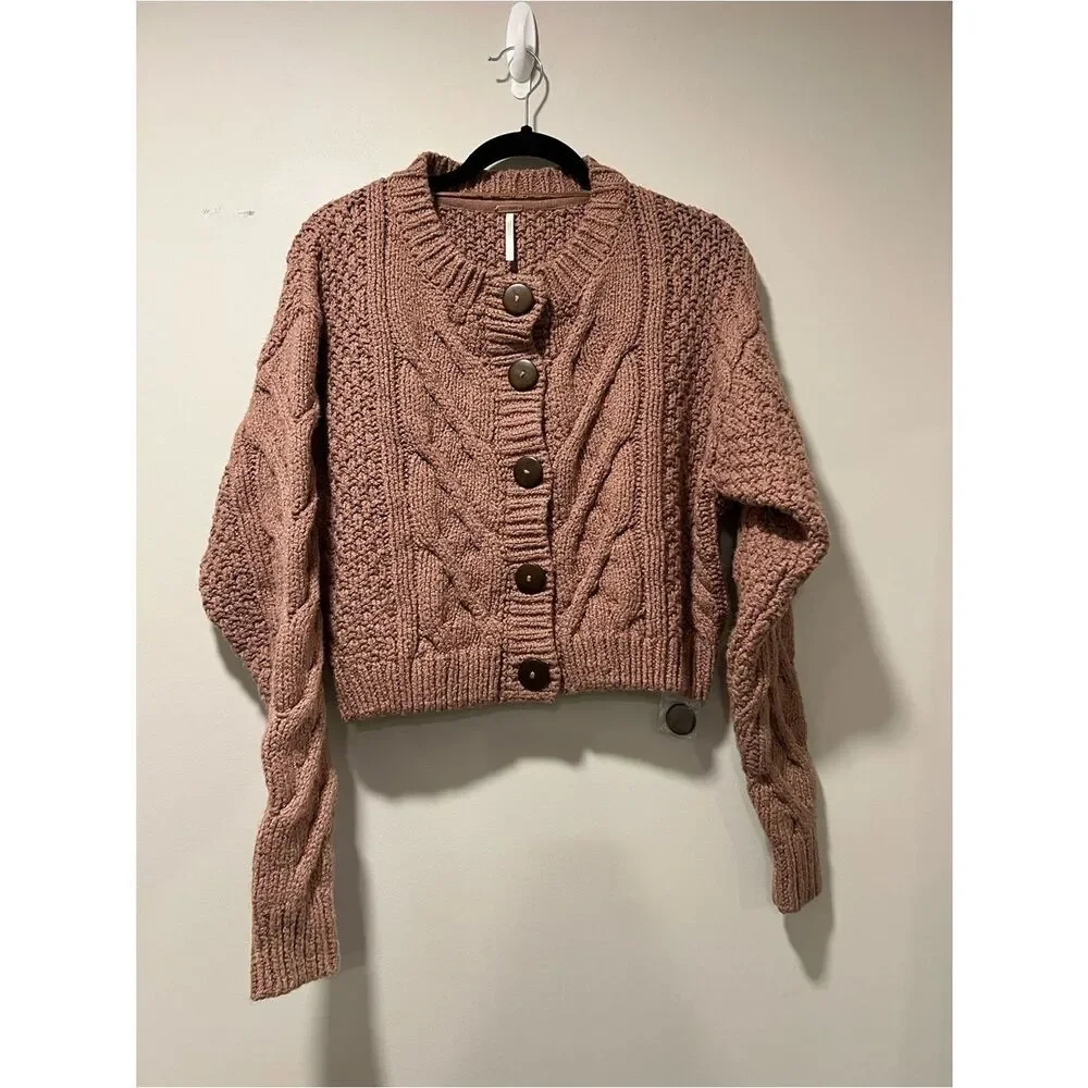 Free People Bonfire Cable Knit Cardigan Women's Sweater - Size Small - Picture 3 of 6